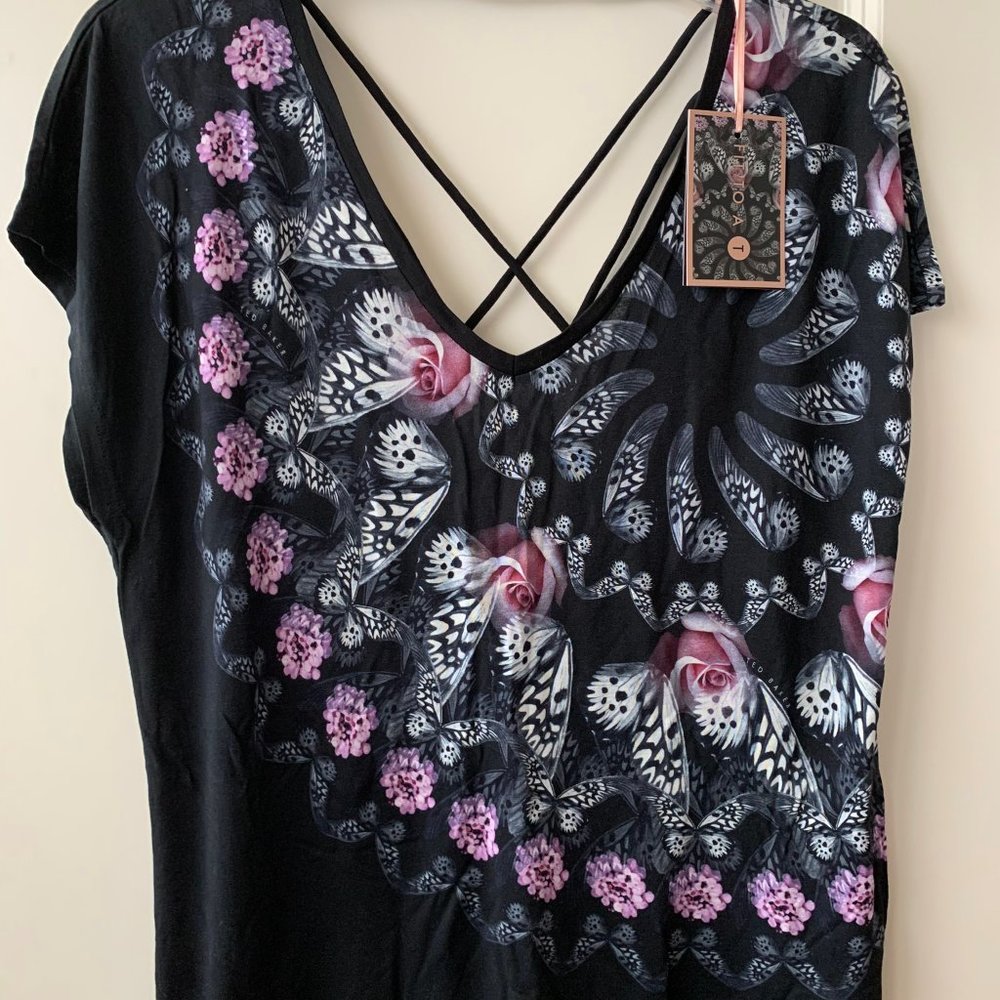 TED BAKER LONDON Butterfly Strappy Shirt Sz L - Picture 2 of 5